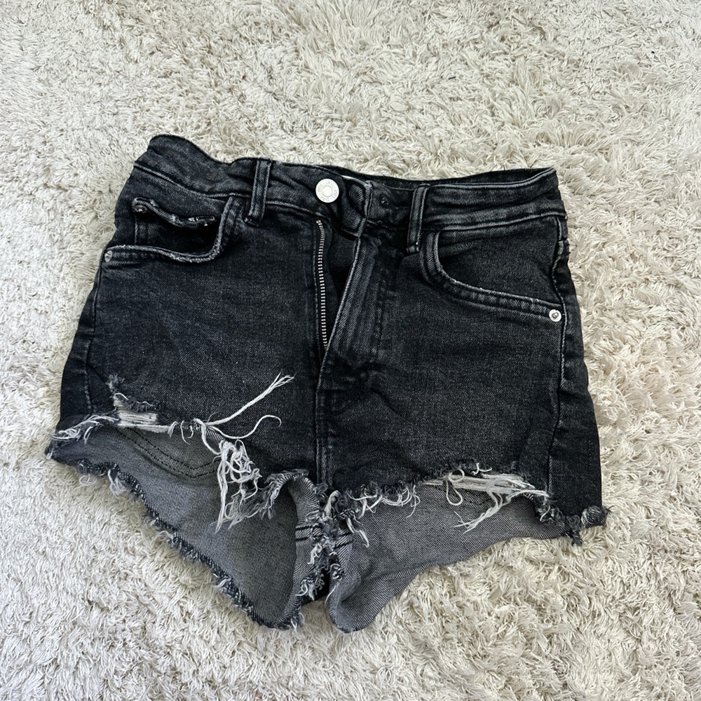 White washed black Zara mini denim shorts